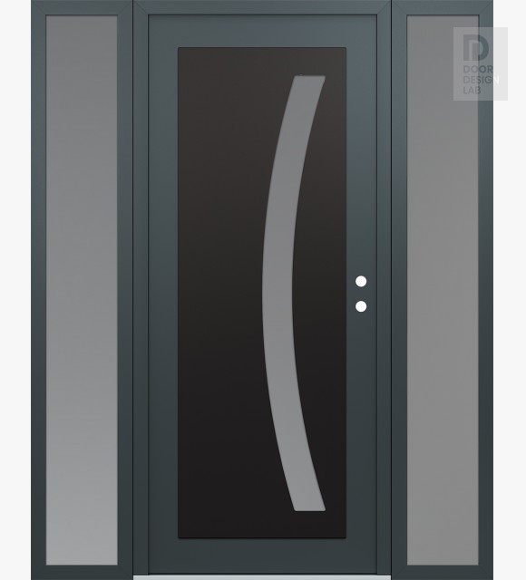 Modern Steel Front Door Diamond C4 68" x 80" anthracite/anthracite frosted Glass Panel black LHI with 2 Sidelites frosted Glass
