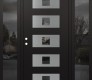 Modern Steel Front Door Diamond D8 64" x 80" black/black mirrored Glass Panel stainless steel RHI with 2 Sidelites mirrored Glass