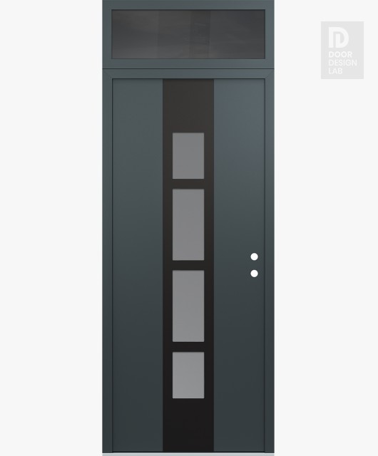 Modern Steel Front Door DIAMOND A10 36" X 96" ANTHRACITE/ANTHRACITE FROSTED GLASS PANEL BLACK LHI WITH TRANSOM MIRRORED GLASS