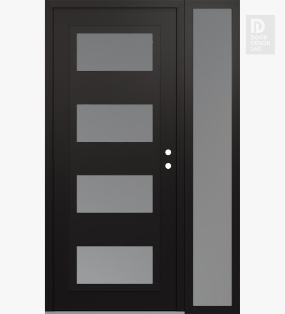 Modern Steel Front Door Diamond C2 50" x 80" black/white frosted Glass Panel black LHI with Sidelite frosted Glass
