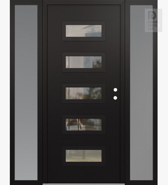 Modern Steel Front Door Diamond D1 60" x 80" black/black clear Glass Panel black LHI with 2 Sidelites frosted Glass