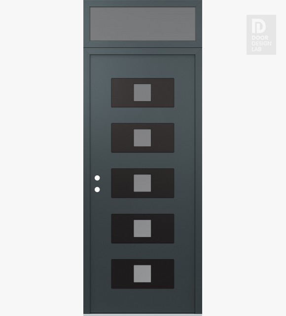 Modern Steel Front Door Diamond D8 36" x 96" anthracite/anthracite frosted Glass Panel black RHI with Transom frosted Glass