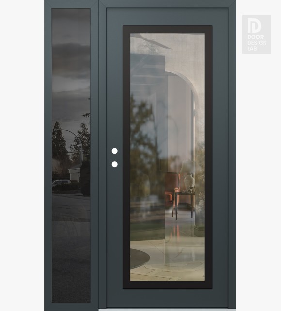 Modern Steel Front Door Diamond C1 48" x 80" anthracite/anthracite clear Glass Panel black RHI with Sidelite mirrored Glass
