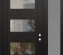 Modern Steel Front Door Diamond C2 50" x 96" black/black clear Glass Panel black LHI with Sidelite and Transom frosted Glass
