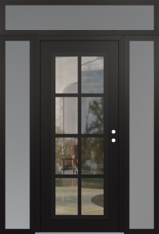 Diamond C16 68" x 96" black/black clear Glass Panel black LHI with 2 Sidelites and Transom frosted Glass