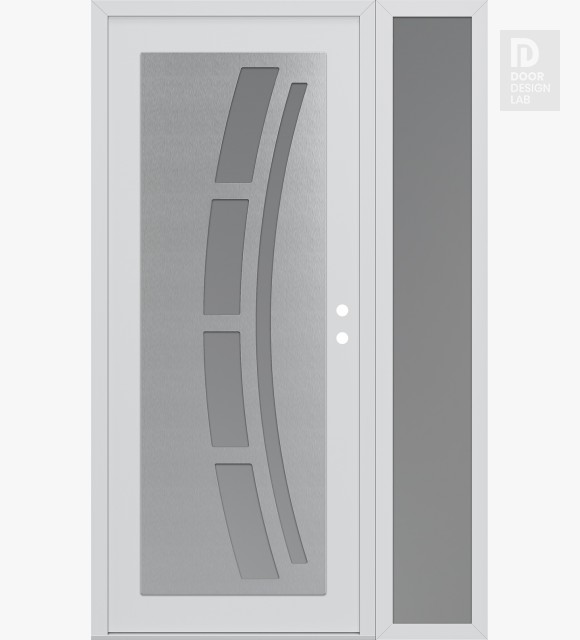 Modern Steel Front Door Diamond C12 52" x 80" white/white frosted Glass Panel stainless steel LHI with Sidelite frosted Glass