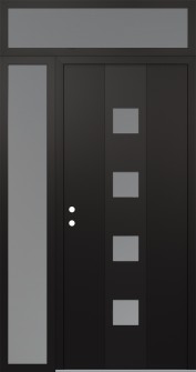 DIAMOND A12 50" X 96" BLACK/WHITE FROSTED GLASS PANEL BLACK RHI WITH SIDELITE AND TRANSOM FROSTED GLASS