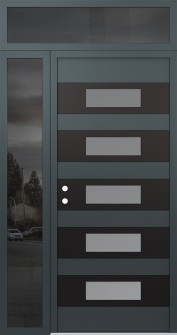 Diamond D5 52" x 96" anthracite/anthracite frosted Glass Panel black RHI with Sidelite and Transom mirrored Glass