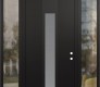 Modern Steel Front Door DIAMOND A1 68" X 96" BLACK/WHITE FROSTED GLASS PANEL BLACK LHI WITH 2 SIDELITES AND TRANSOM CLEAR GLASS