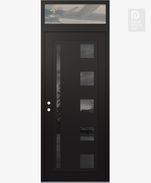 Modern Steel Front Door Diamond C3 36" x 96" black/black mirrored Glass Panel black RHI with Transom clear Glass