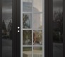Modern Steel Front Door Diamond C16 64" x 80" black/black clear Glass Panel stainless steel RHI with 2 Sidelites mirrored Glass