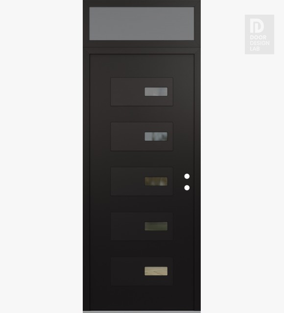 Modern Steel Front Door Diamond D7 36" x 96" black/black clear Glass Panel black LHI with Transom frosted Glass