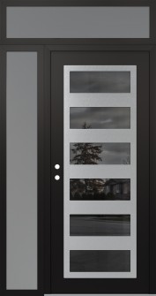 Diamond C9 50" x 96" black/black mirrored Glass Panel stainless steel RHI with Sidelite and Transom frosted Glass