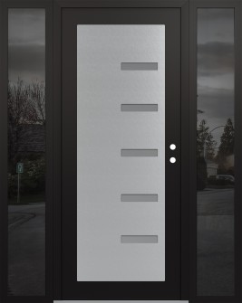 Diamond C8 64" x 80" black/white frosted Glass Panel stainless steel LHI with 2 Sidelites mirrored Glass