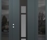 Modern Steel Front Door DIAMOND A9 68" X 96" ANTHRACITE/ANTHRACITE FROSTED GLASS PANEL BLACK RHI WITH 2 SIDELITES AND TRANSOM MIRRORED GLASS