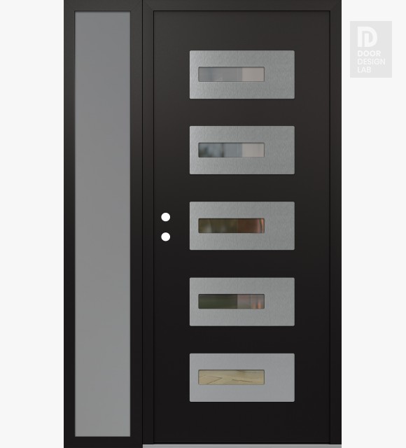 Modern Steel Front Door Diamond D6 48" x 80" black/black clear Glass Panel stainless steel RHI with Sidelite frosted Glass