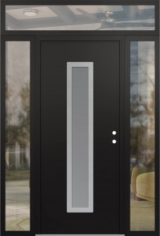 DIAMOND A11 64" X 96" BLACK/WHITE FROSTED GLASS PANEL STAINLESS STEEL LHI WITH 2 SIDELITES AND TRANSOM CLEAR GLASS