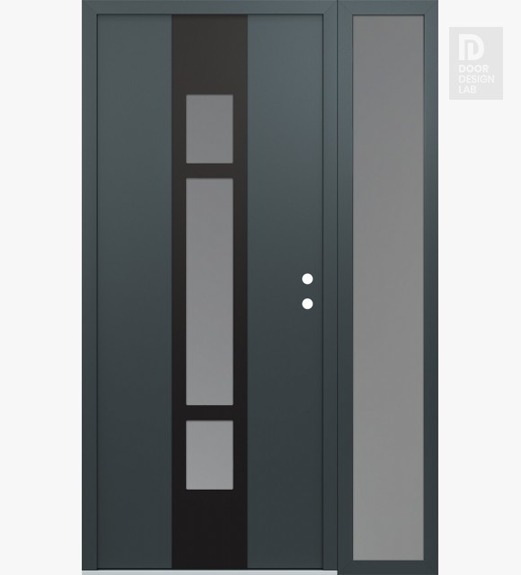 Modern Steel Front Door DIAMOND A9 50" X 80" ANTHRACITE/ANTHRACITE FROSTED GLASS PANEL BLACK LHI WITH SIDELITE FROSTED GLASS