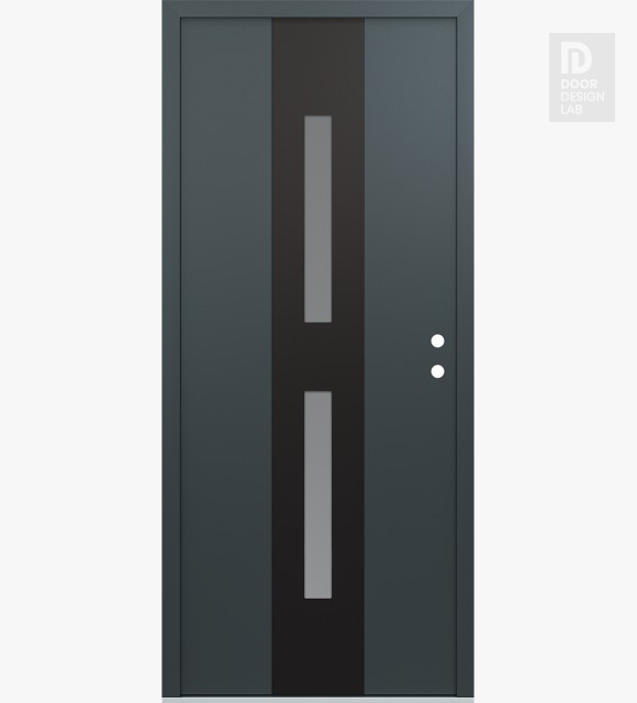 Modern Steel Front Door DIAMOND A6 36" X 80" ANTHRACITE/ANTHRACITE FROSTED GLASS PANEL BLACK LHI