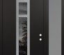 Modern Steel Front Door DIAMOND A9 52" X 96" BLACK/BLACK MIRRORED GLASS PANEL STAINLESS STEEL LHI WITH SIDELITE AND TRANSOM FROSTED GLASS