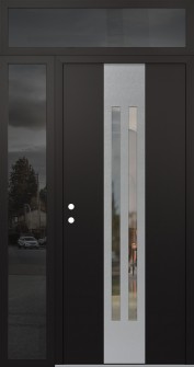 DIAMOND A8 48" X 96" BLACK/BLACK CLEAR GLASS PANEL STAINLESS STEEL RHI WITH SIDELITE AND TRANSOM MIRRORED GLASS