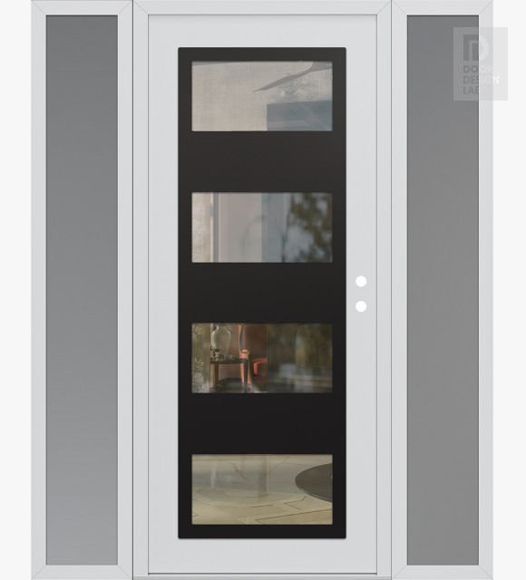 Modern Steel Front Door Diamond C2 68" x 80" white/white clear Glass Panel black LHI with 2 Sidelites frosted Glass
