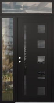Diamond C3 50" x 96" black/black mirrored Glass Panel black RHI with Sidelite and Transom clear Glass