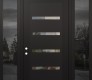 Modern Steel Front Door Diamond C7 64" x 96" black/black clear Glass Panel black RHI with 2 Sidelites and Transom mirrored Glass