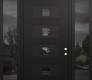 Modern Steel Front Door Diamond D8 64" x 96" black/black mirrored Glass Panel black LHI with 2 Sidelites and Transom mirrored Glass
