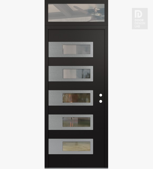 Modern Steel Front Door Diamond D3 36" x 96" black/black clear Glass Panel stainless steel LHI with Transom clear Glass