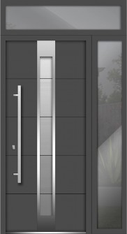 Front Exterior Prehung Steel Door / Deux 1717 Gray Graphite / Stainless Inserts Single Modern Painted-W50" x H96"-Right-hand Inswing