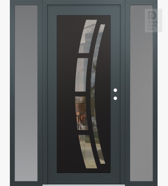 Modern Steel Front Door Diamond C12 64" x 80" anthracite/anthracite clear Glass Panel black LHI with 2 Sidelites frosted Glass