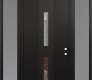 Modern Steel Front Door DIAMOND A6 60" X 96" BLACK/BLACK CLEAR GLASS PANEL BLACK LHI WITH 2 SIDELITES AND TRANSOM FROSTED GLASS
