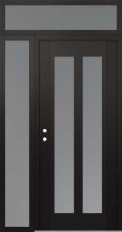 Diamond C14 50" x 96" black/white frosted Glass Panel black RHI with Sidelite and Transom frosted Glass