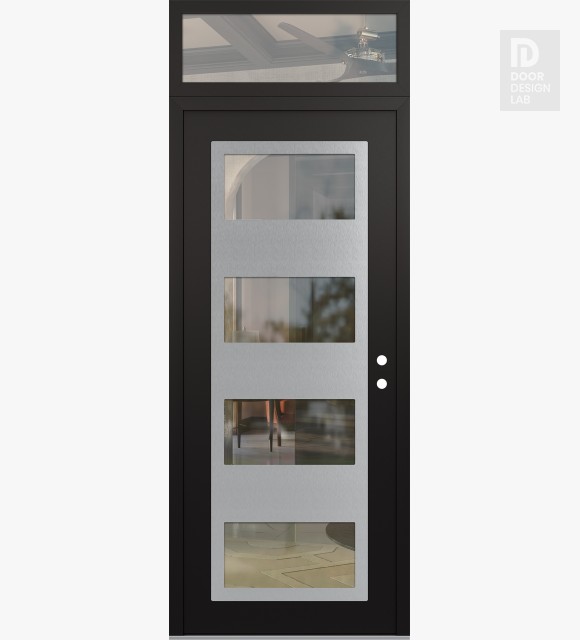 Modern Steel Front Door Diamond C2 36" x 96" black/black clear Glass Panel stainless steel LHI with Transom clear Glass