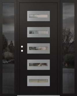 Diamond D4 64" x 80" black/black clear Glass Panel stainless steel RHI with 2 Sidelites mirrored Glass