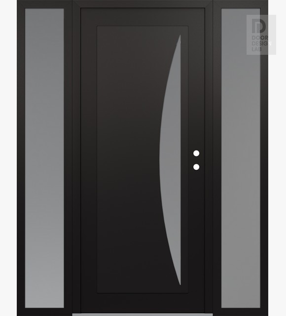 Modern Steel Front Door Diamond C13 60" x 80" black/white frosted Glass Panel black LHI with 2 Sidelites frosted Glass