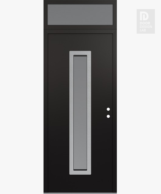 Modern Steel Front Door DIAMOND A11 36" X 96" BLACK/WHITE FROSTED GLASS PANEL STAINLESS STEEL LHI WITH TRANSOM FROSTED GLASS