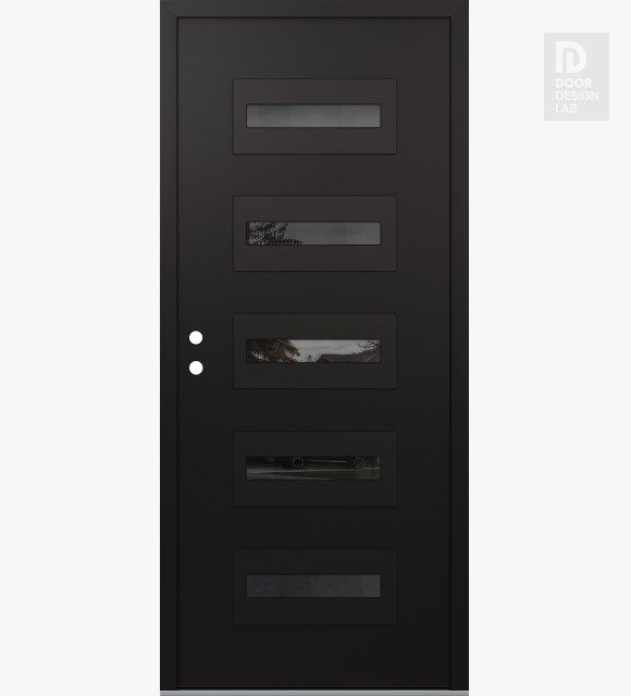 Modern Steel Front Door Diamond D4 36" x 80" black/black mirrored Glass Panel black RHI