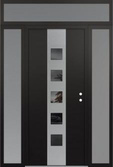 DIAMOND A13 60" X 96" BLACK/BLACK MIRRORED GLASS PANEL STAINLESS STEEL LHI WITH 2 SIDELITES AND TRANSOM FROSTED GLASS
