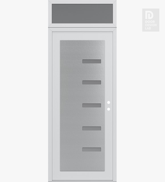 Modern Steel Front Door Diamond C8 36" x 96" white/white frosted Glass Panel stainless steel LHI with Transom frosted Glass