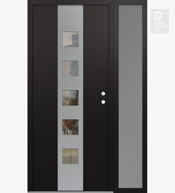 Modern Steel Front Door DIAMOND A13 48" X 80" BLACK/BLACK CLEAR GLASS PANEL STAINLESS STEEL LHI WITH SIDELITE FROSTED GLASS