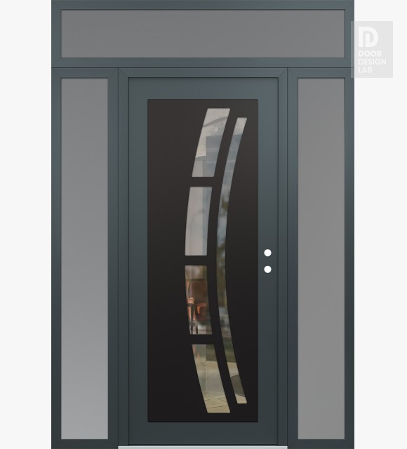 Modern Steel Front Door Diamond C12 68" x 96" anthracite/anthracite clear Glass Panel black LHI with 2 Sidelites and Transom frosted Glass