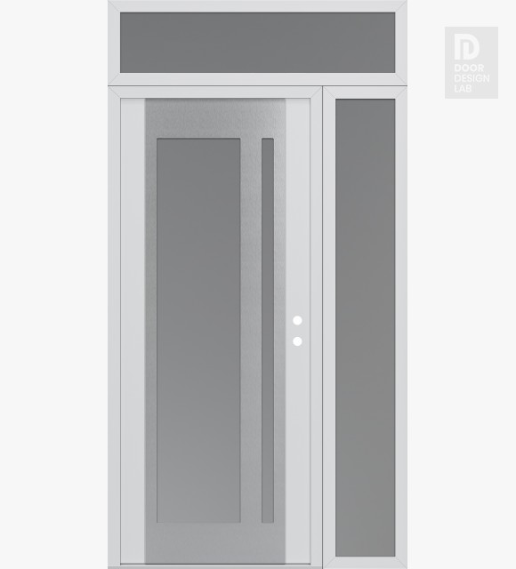 Modern Steel Front Door Diamond C15 48" x 96" white/white frosted Glass Panel stainless steel LHI with Sidelite and Transom frosted Glass