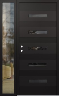 Diamond D9 48" x 80" black/black mirrored Glass Panel black RHI with Sidelite clear Glass