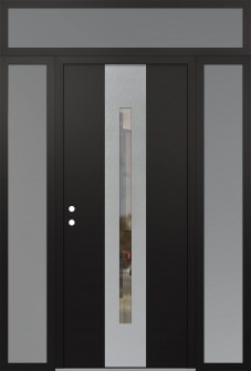 DIAMOND A2 64" X 96" BLACK/BLACK CLEAR GLASS PANEL STAINLESS STEEL RHI WITH 2 SIDELITES AND TRANSOM FROSTED GLASS