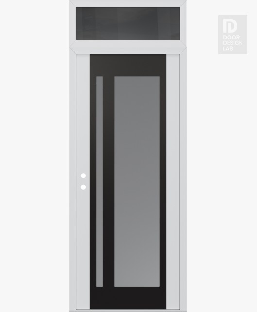 Modern Steel Front Door Diamond C15 36" x 96" white/white frosted Glass Panel black RHI with Transom mirrored Glass