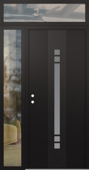 DIAMOND A4 50" X 96" BLACK/WHITE FROSTED GLASS PANEL BLACK RHI WITH SIDELITE AND TRANSOM CLEAR GLASS