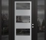 Modern Steel Front Door Diamond C2 68" x 96" black/black mirrored Glass Panel stainless steel LHI with 2 Sidelites and Transom mirrored Glass