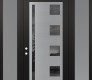Modern Steel Front Door Diamond C3 68" x 96" black/black mirrored Glass Panel stainless steel RHI with 2 Sidelites and Transom frosted Glass